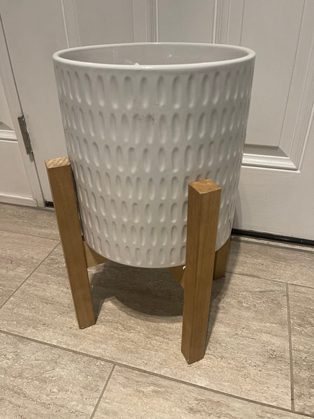 White Tall Stand Planter