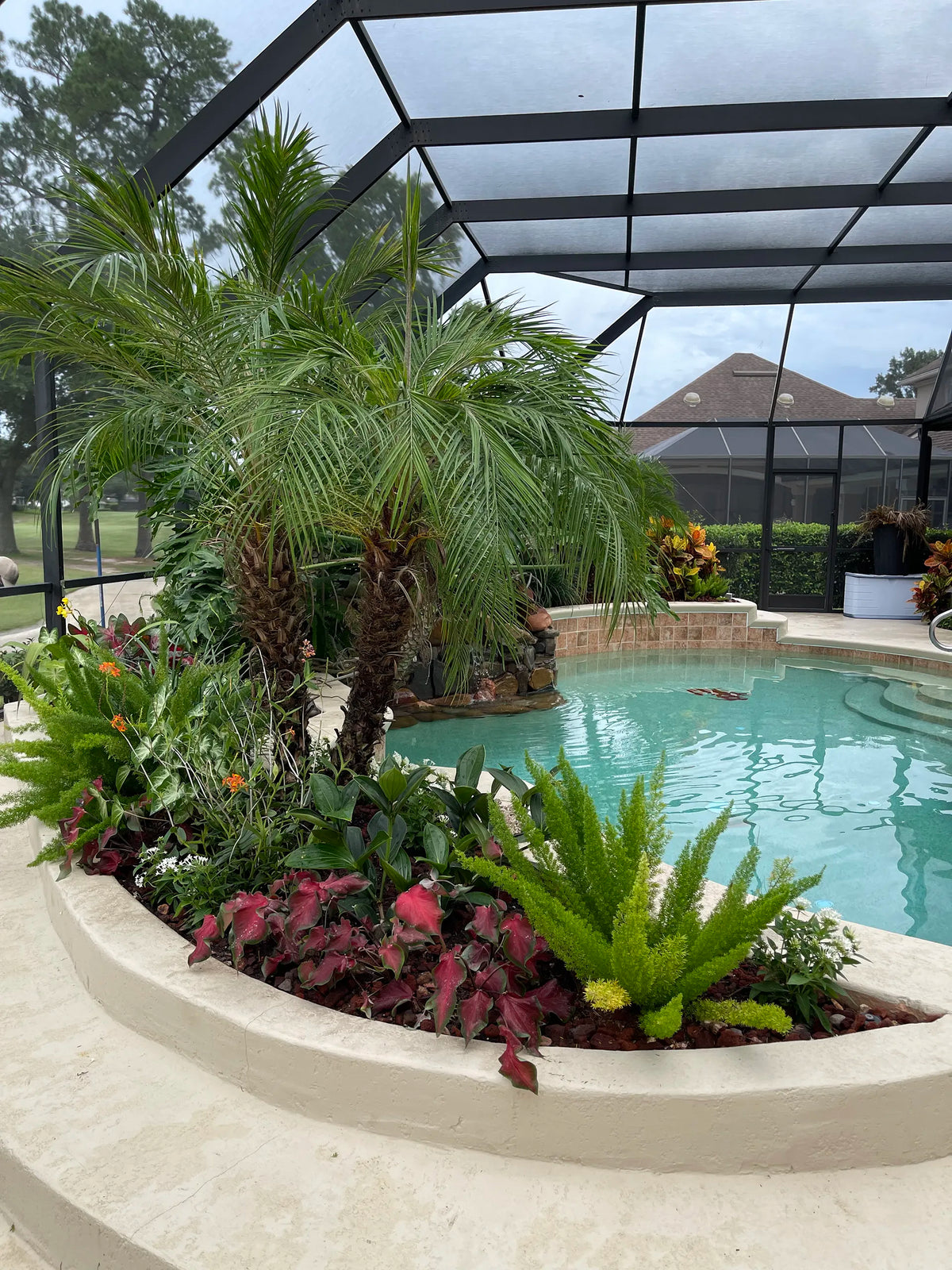 Landscaping next to a pool