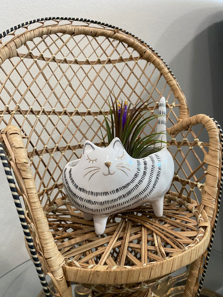 White Striped Cat Planter