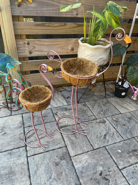 Flamingo Coconut Basket Planters Set